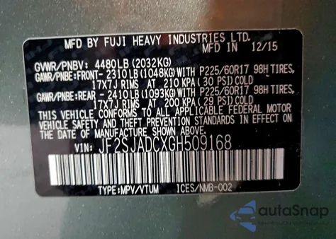 2016 Subaru Forester 2.5I Premium z USA, uszkodzony, nr VIN JF2SJADCXGH509168